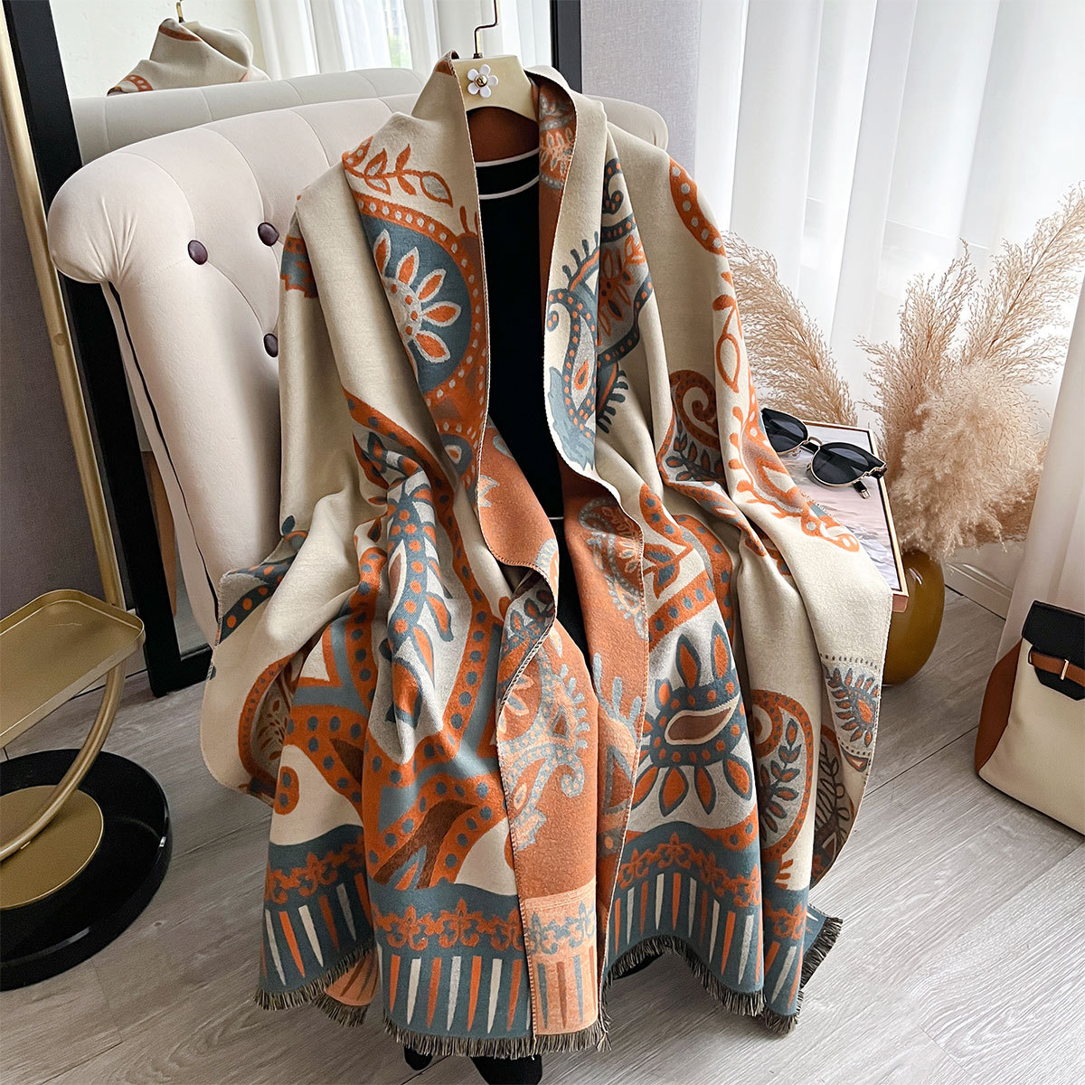 Chal de Jacquard Reversible de Poliéster, Mantenerse Caliente, para Invierno