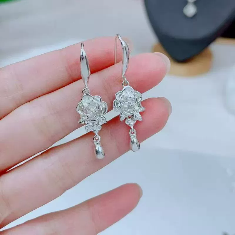 Серебряные новые драгоценные розовые серьги для женщин, ретро романтические, серебряное напыление, цветочные серьги-гвоздики, фабричная прямые продажи и опт