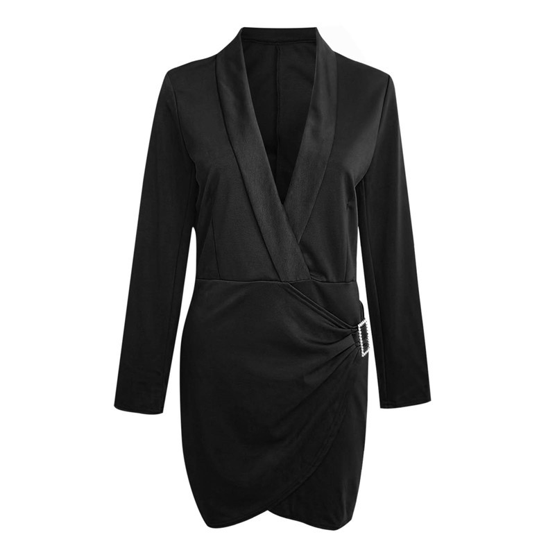 Autumn And Winter Women's Long Sleeve V-neck Party Dress Office Women