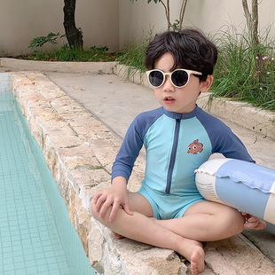2024 Children's Swimsuit Boy's Long Sleeve Swimsuit Cartoon Cute Sun Protection Baby Swimsuit Big Boy Beach