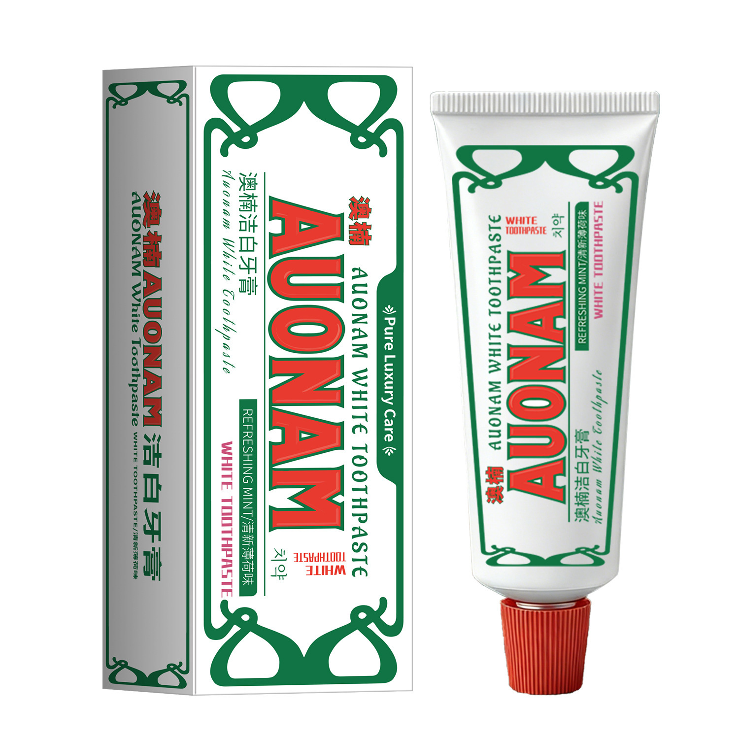 Aonan limpia pasta de dientes blanca, menta rosa de melocotón blanco, textura de helado suave, limpia, fabricación de blanqueamiento oral
