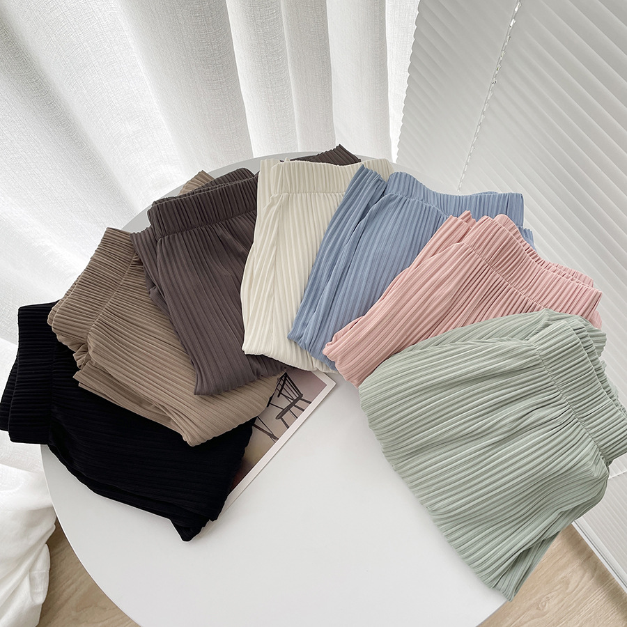 Casual Color Sólido Spandex Poliéster Plisado Pantalones De Pierna Ancha display picture 2
