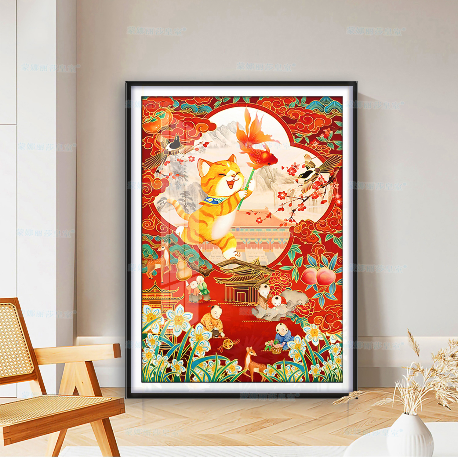 Mona Lisa, Gato de la Suerte en Punto de Cruz Real, Año Nuevo 2026, Nuevo Modelo, Festival de Primavera, Decoración para Sala de Estar o Entrada, Bordado a Mano con Hilo image 2