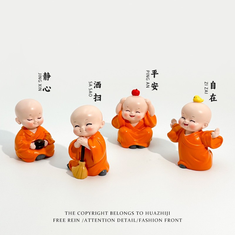 Joyful Little Monk Chinese Style Desktop Ornament Buddhist Healing Office Desk Decoration Creative Small Gift