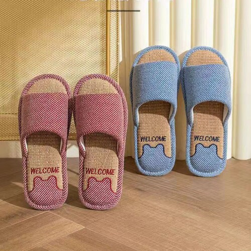 Spring and autumn home non-slip four-season slippers couples indoor linen and linen slippers guest hospitality cotton shoes