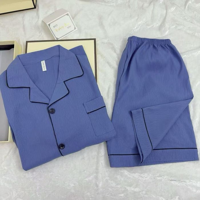 Pijamas de algodón de nube de solapa transfronteriza al por mayor cardigan para hombres pantalones cortos de manga corta de verano de dos piezas de color sólido