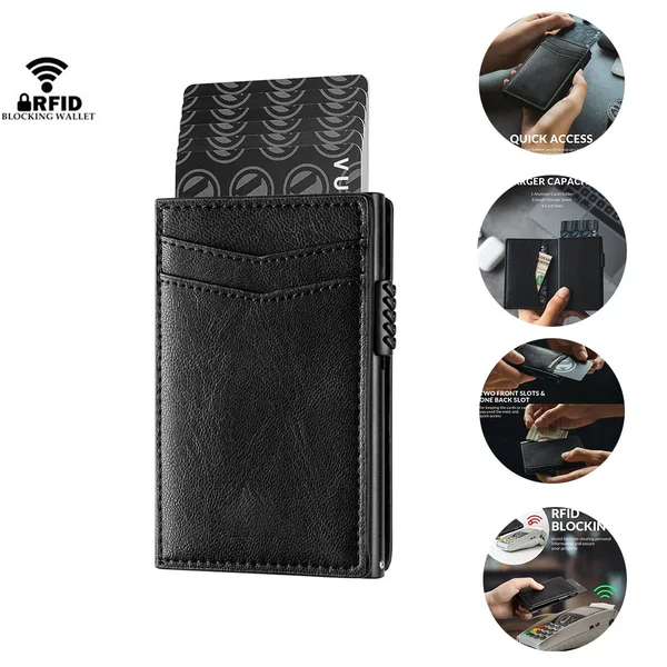 Amazon Men's Wallet Metal Side-Push Aluminum Card Holder Rfid Anti-Theft Multi-Card Slot Automatic Card Ejector Portable