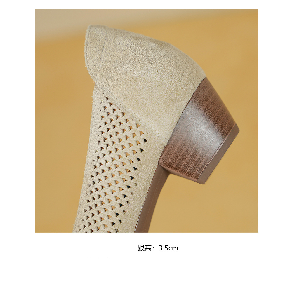 Giày cao gót nữ da lật bò mũi nhọn gót vuông 3.5cm, kiểu dáng nơ xinh — màu sắc chi tiết 19