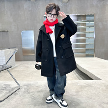 过年童装毛呢大衣儿童冬装2025新款男童加厚衣服中大童呢子外套男
