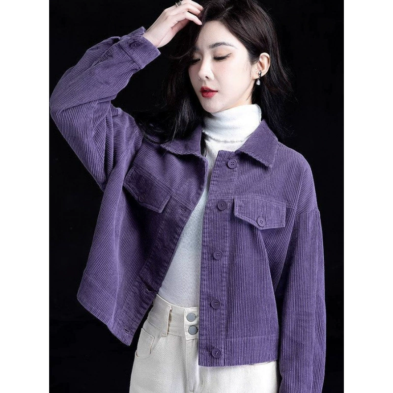 Вельветовая куртка женская новая весна 2025, повседневная универсальная короткая куртка из вельвета, однотонная верхняя одежда