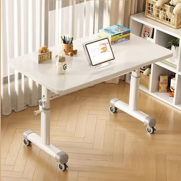 升降桌子电脑桌台式家用实木板桌宿舍学习书桌学生写字办公手摇桌