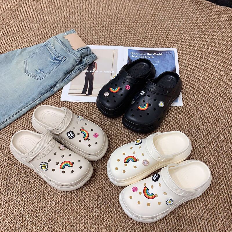 Lightweight Perforated Shoes for Women, 2026 New Model, Summer Outdoor Thick-Soled Slippers, Height-Increasing Slip-On Non-Slip Eva Sandals