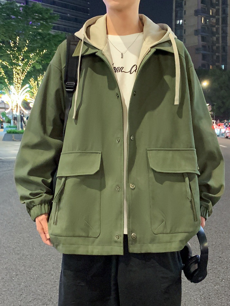 가을 2024 새로운 가짜 투피스 재킷 (씻은 고양이의 눈 직물) 미국 작업 복고풍 재킷 코트 폭