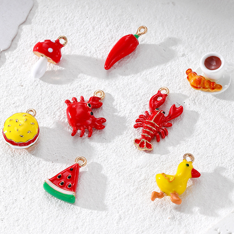 15g Weight Pendant Jewelry Making Type DIY Jewelry Accessories, Earrings, Necklace Classification 10 PCS/Package Quantity Alloy Material Animal, Hamburger, Mushroom, Shrimp, Watermelon, Duck, Dragon, Lobster Pattern Cute Style Enamel, Enamel Craft 10 PCS/Package Alloy Animal Hamburger Mushroom Pendant DIY Jewelry Accessories Earrings Necklace 1