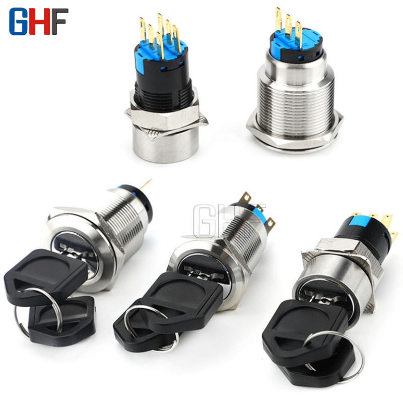 金属旋钮开关16mm19mm22MM二档三档带钥匙选择转换 位置按钮开关