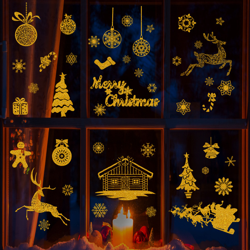 圣诞节装饰品圣诞老人树静电玻璃门贴纸场景布置造景窗花橱窗贴画