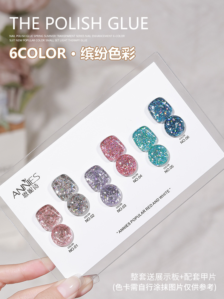 Ennishi traje de 6 colores esmalte de uñas pegamento temporada serie de color transparente 2023 nuevo color popular conjunto pequeño pegamento de fototerapia