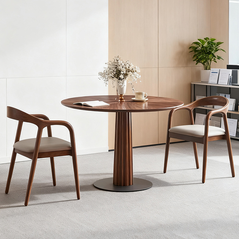 Mesa redonda de madera maciza medieval, mesa redonda de madera de nuez negra, mesa de comedor de sala de estar retrógrada simple, pequeña casa, mesa de comedor