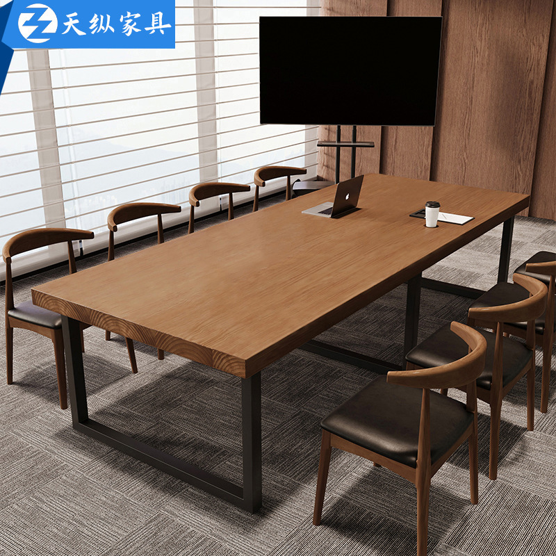 Modern Minimalist Solid Wood Office Desk and Chair Set, Commercial Large Conference Table, Long Table, Home Study Desk, Computer Desk