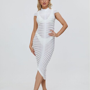 Cross-border New European and American Women's Fashion Short-sleeved Round Neck Slim-fit Sunscreen Blouse Sexy Hollow Knitted Long Dress