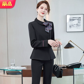 年秋冬酒店前台酒楼餐厅服务员工装新款长袖西装套装女两件套