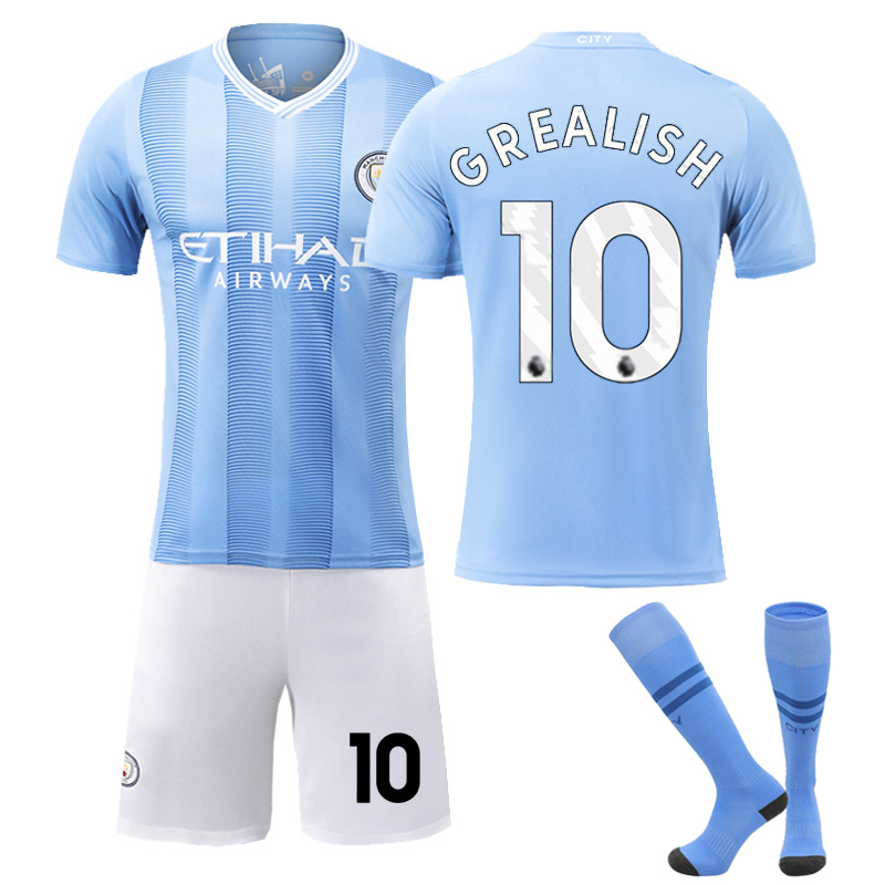 thumbnail image 1 of 2324 Manchester City versión correcta en casa No. 9 Haaland No. 17 De Bruyne ropa de fútbol traje para niños y adultos, 1 of 5