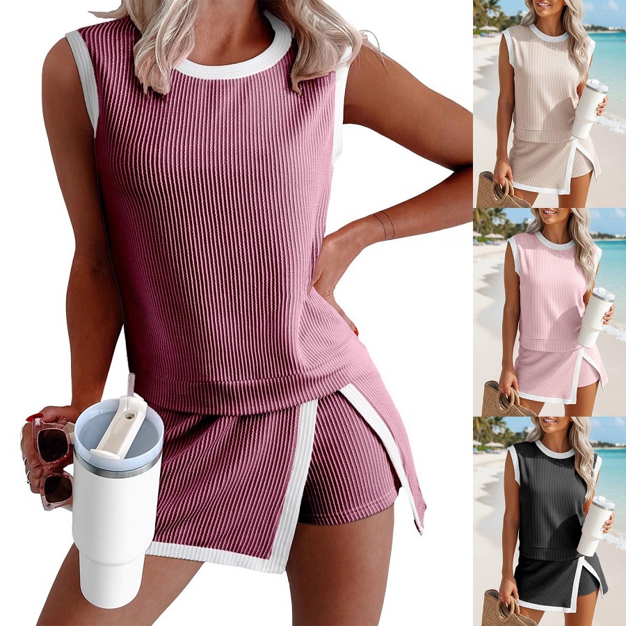 2026 European and American Cross-Border Women's Clothing Summer New Fashion Casual Suit Short-Sleeved T-Shirt Three-Quarter Pants Two Pieces