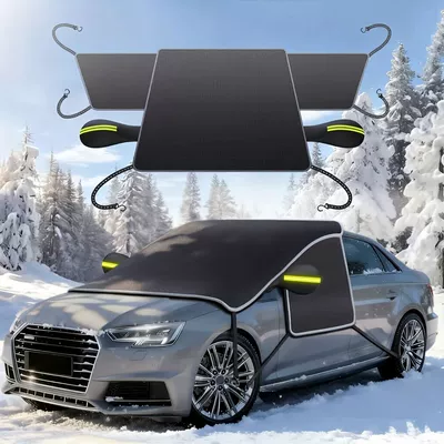 Car snow shield: Thickeneded Aluminized Film Sunshade - 600d-oxford-cloth-10-magnetic-extra-large-green-ears-reflective-edging