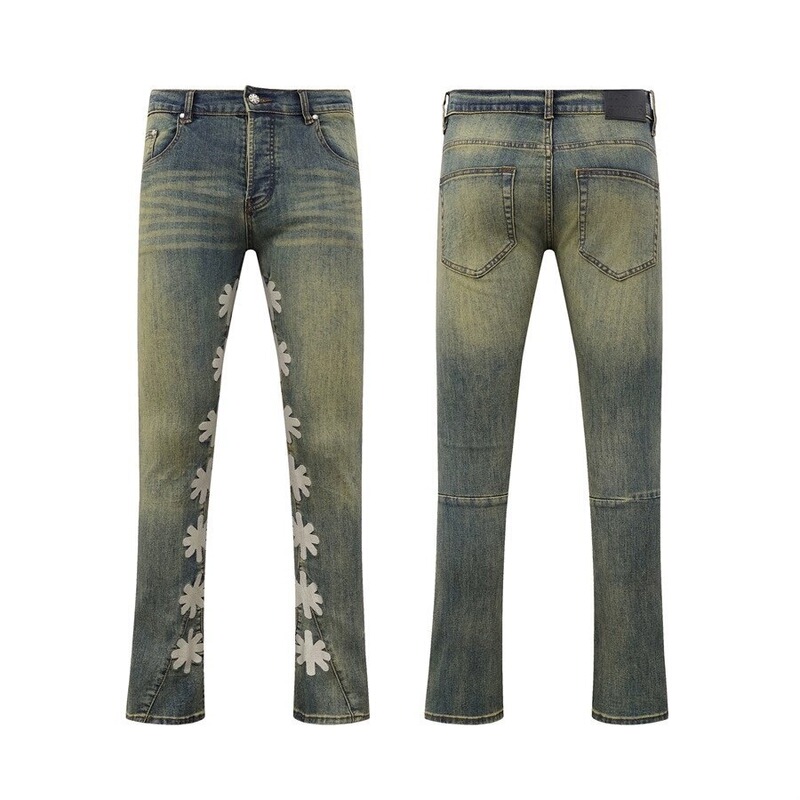 Lostshdws New Embroidered Logo American Street Simple Slim Jeans Men's and Women's Casual Pants Trendy