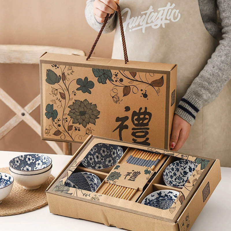 Japanese blue and white ceramic retro tableware, gift box, set, Birthday gift