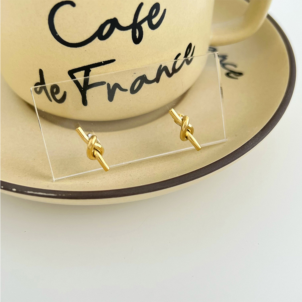 Fashion Creative Knotted Bends Hitches Titanium Steel Earrings Necklace Set