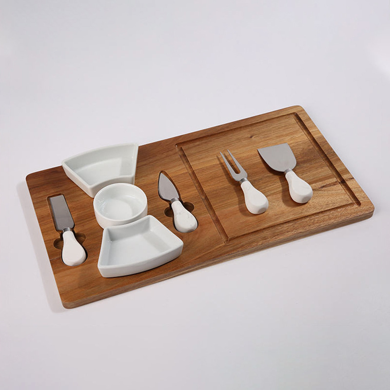 Junta de queso de madera multifuncional con cuchillo y tenedor de dipping platos tablero de escritorio de gran capacidad bocadillos tablero de pizza de carne