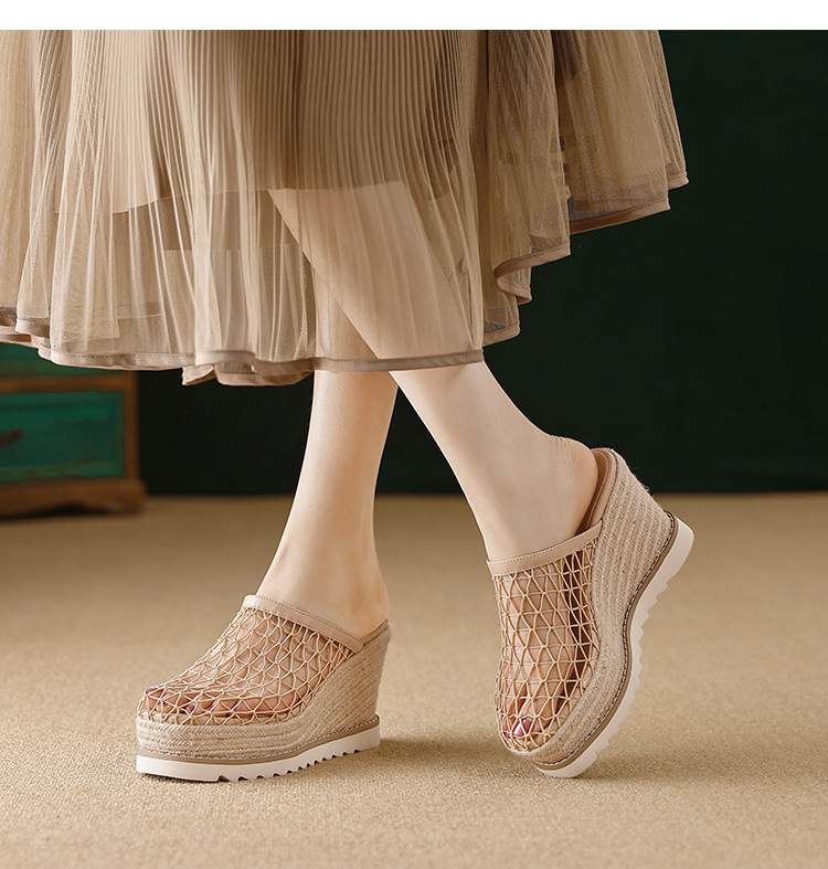 Dép sandal nữ bít mũi đế xuồng cao gót 9 cm phong cách biển — màu nâu, màu đen, màu mơ chi tiết 12