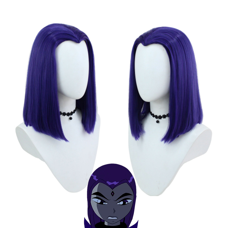 [Drifting] New Teen Titan Crow cos Wig Raven Raven cosplay Wig Purple Short Hair
