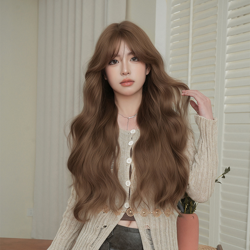 2025 New Summer Wig for Women with Long Curly Hair, Elegant, Middle-Parted Wavy Curls, Full Headgear, Internet Celebrity, Full Head of Long Curly Hair 2025 New Summer Wig for Women with Long Curly Hair, Elegant, Middle-Parted Wavy Curls, Full Headgear, Internet Celebrity, Full Head of Long Curly Hair