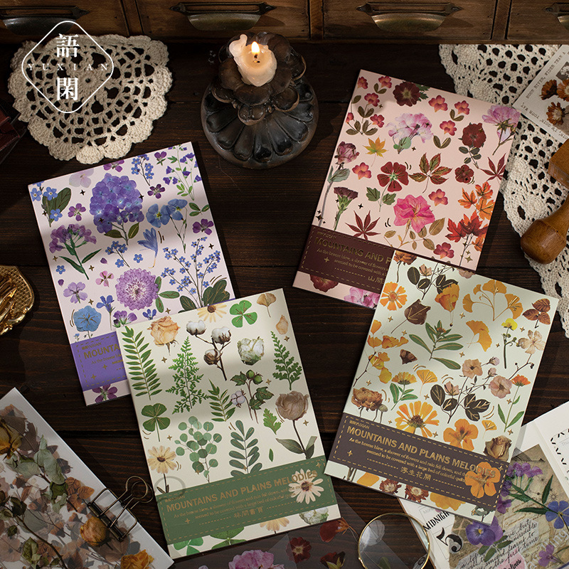 Pegatinas de mascotas melodías de montaña ociosas este estilo retro imitación de materiales florales cuentas de mano marcadores decoración collage base