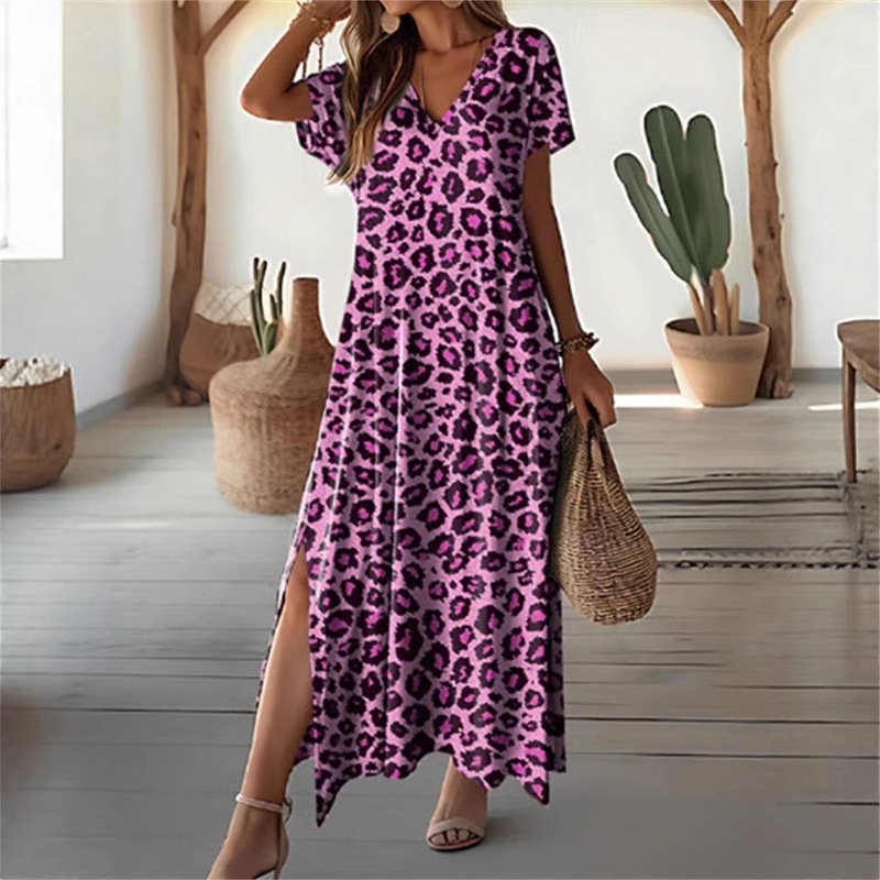 Summer Maxi Dress Casual V Neck Long Sleeve Bohemian Peacock Print Floral Long Dress