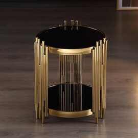 简约钢化玻璃款轻奢沙发圆角几电话几不锈钢小茶几后现代边几