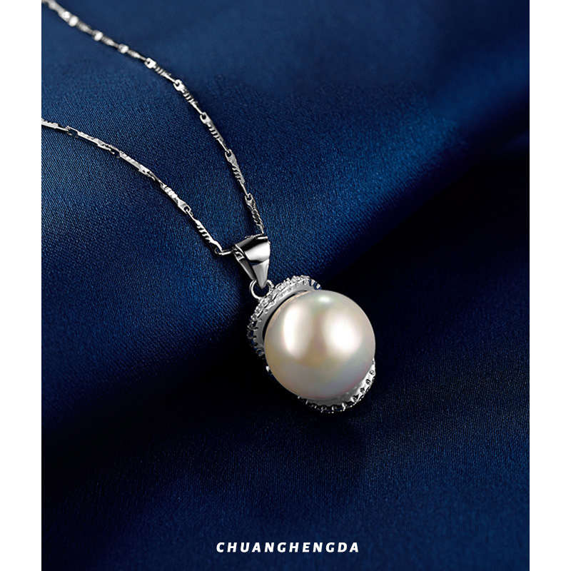 Collar de perlas de piedra de plata S925 mujer simple coreana madura colgante ligero de lujo moda joyas de cadena de clavícula