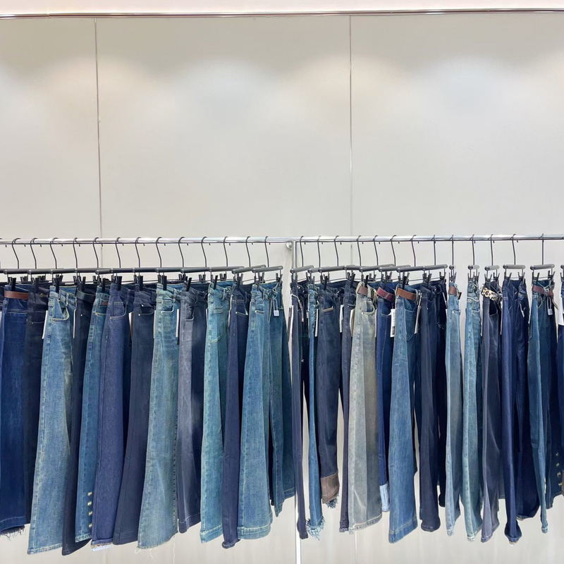 New jeans fleece-lined pants high quality wide leg straight pants slightly elastic brand discount women's supply wholesale