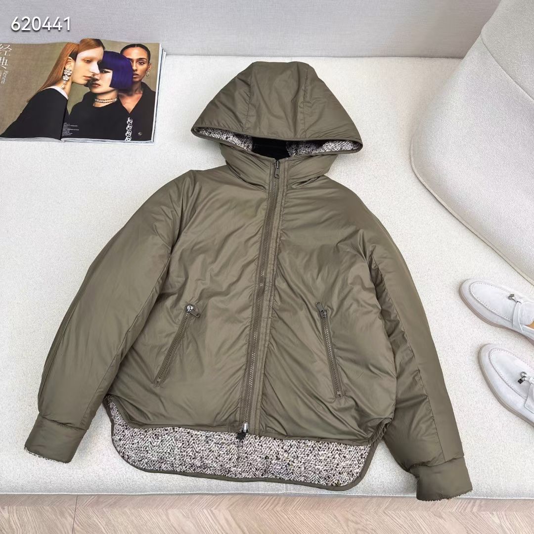 2025秋冬新款 高级随性经典保暖双面可穿 编织粗呢面包连帽羽绒服