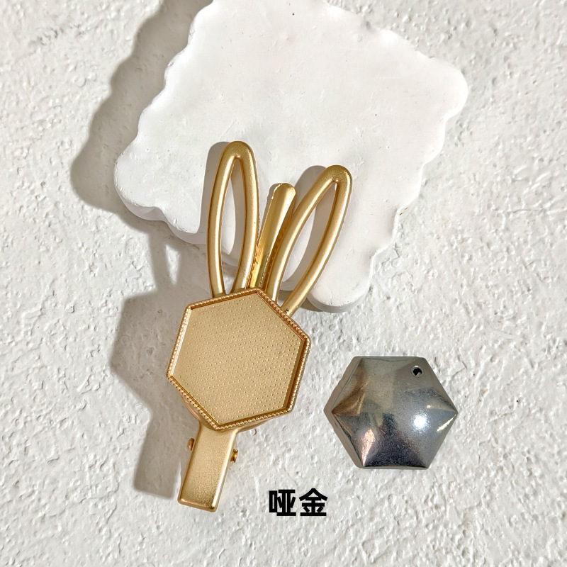 南朵饰品 哑金 diy宋锦发夹配件空托布艺镶嵌底托刘海夹发饰材料|undefined