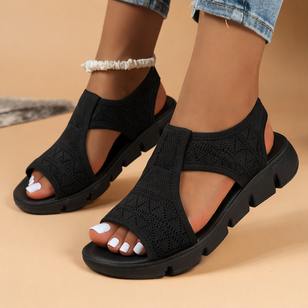 Sandalias para mujer, verano, transpirable y no cansado, suela gruesa, casual, transfronterizo, tallas grandes, zapatos de mujer, medias zapatillas, sandalias planas de malla