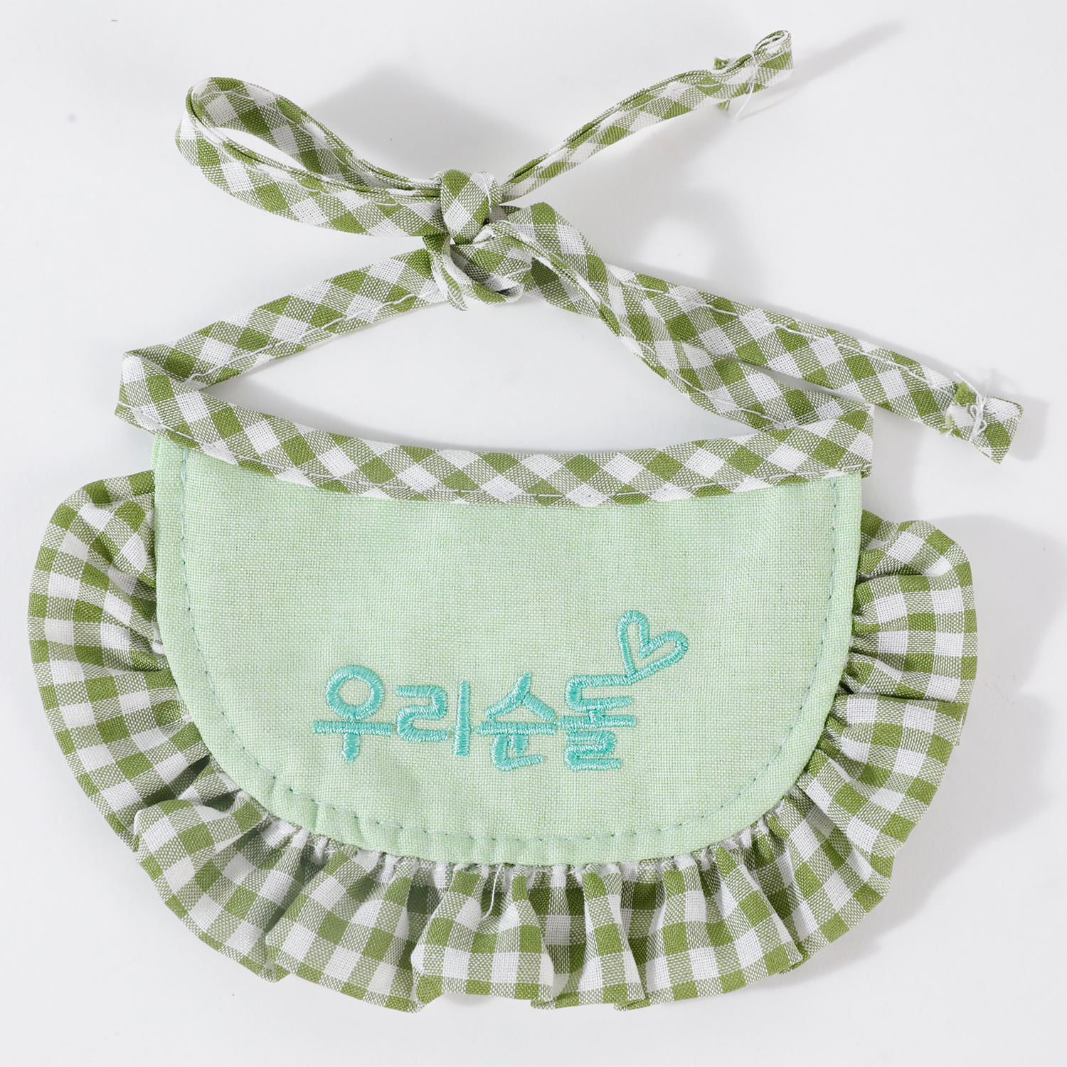 면 체크 무늬 타액 타월 - 그린