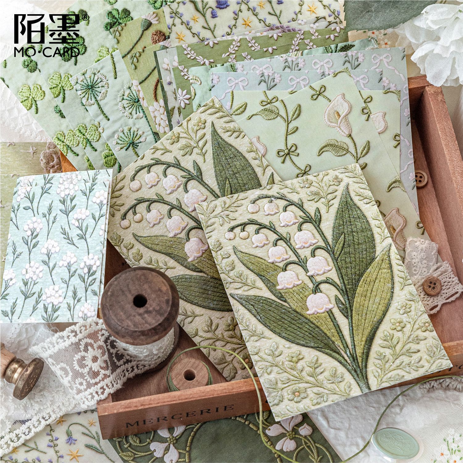 Momo White Kraft Paper Embossed Material Paper Embroidery Series Vintage Decorative Base Paper 28 Sheets 6 Designs