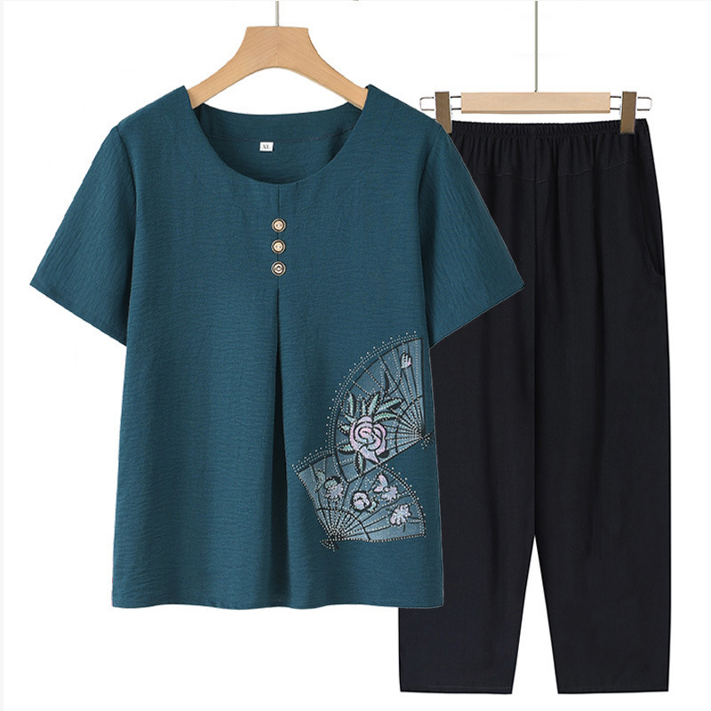 Summer Outfit Set for Middle-Aged and Elderly Mothers, Stylish Short-Sleeve T-Shirt for Elderly Women, New Summer Style 2026 Summer Outfit Set for Middle-Aged and Elderly Mothers, Stylish Short-Sleeve T-Shirt for Elderly Women, New Summer Style 2026
