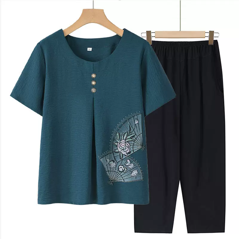 中老年妈妈夏装套装气质老年人老奶奶短袖T恤女夏款2026夏装新款