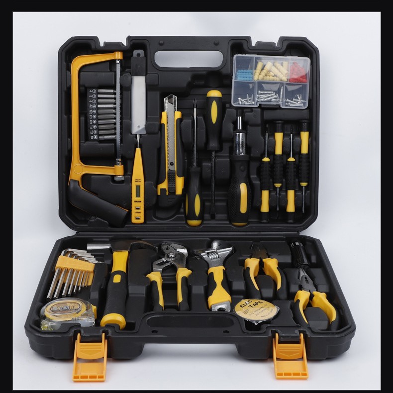 Suministro directo de fábrica combinación de herramientas de hardware traje manual de hogar herramientas de reparación de caja de herramientas de hardware en stock al por mayor