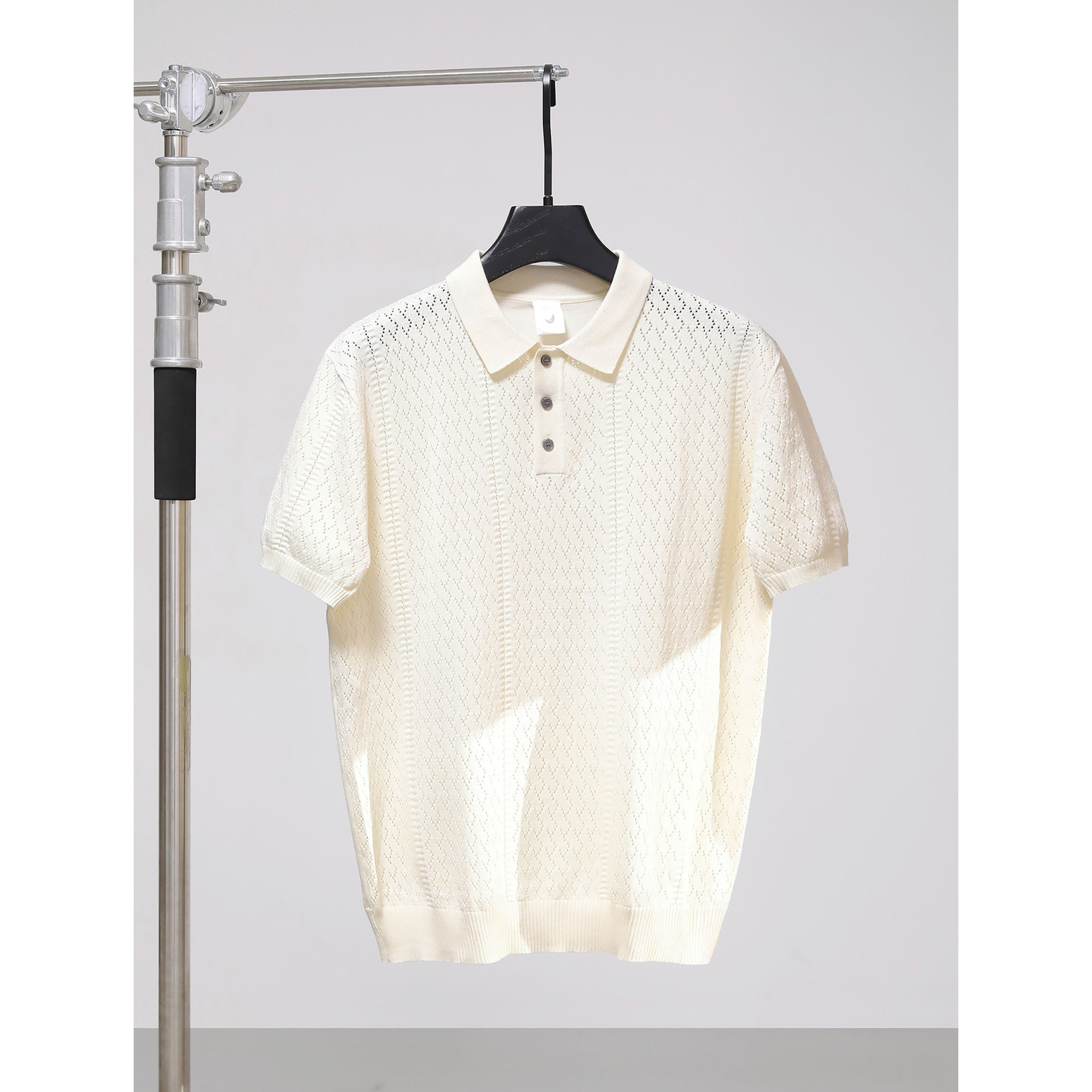 Polo camiseta de punto camiseta de manga corta camiseta hombre hueco diamante viejo viento ventilado seda de hielo transbordador de verano fábrica al por mayor