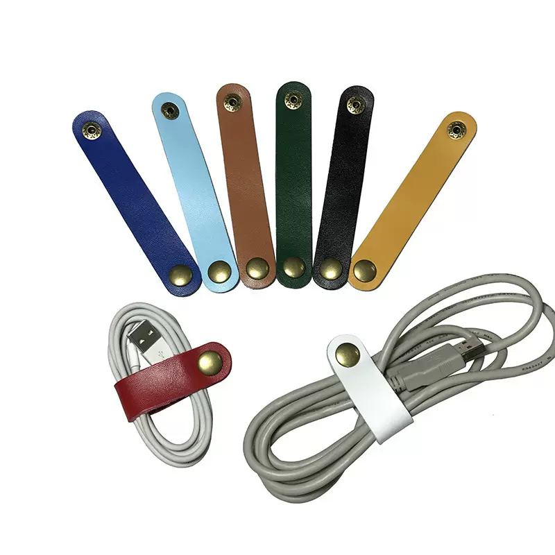 加长版皮按扣电脑电源线集线绑带收纳器 牛皮绕线器数据线集线器